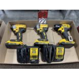 Lot of (3) DEWALT 20V Cordless Impact Drivers w/ (2) Chargers