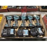 Lot of (5) MAKITA 12V Cordless Impact Drivers w/ (3) Battery Chargers