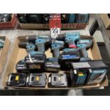 Lot of (5) MAKITA 18V Cordless Drill Drivers w/ Battery Charger and (3) Spare Batteries