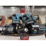 Lot of (5) MAKITA 18V Cordless Drill Drivers w/ (2) Battery Chargers and (3) Spare Batteries