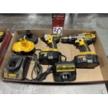 Lot Comprising DEWALT 18V Drill Driver and Impact Driver w/ Spare 18V Batteries and Chargers