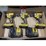 Lot of (3) DEWALT 20V Cordless Impact Drivers w/ (2) Chargers