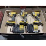 Lot of (3) DEWALT 20V Cordless Impact Drivers w/ (2) Chargers