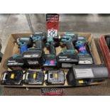 Lot of (5) MAKITA 18V Cordless Impact Drivers w/ Battery Charger and (3) Spare Batteries