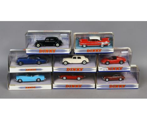 Eight boxed vintage Dinky Diecast model cars.