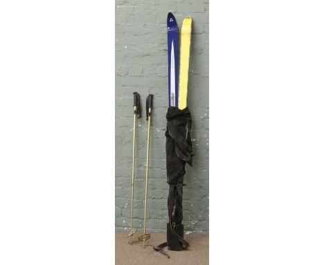 A vintage set of Silverglass skis and poles.