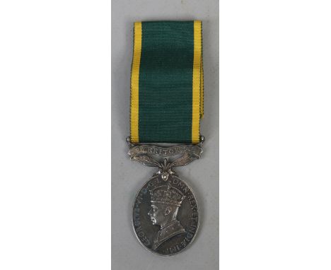 A George V Territorial Army medal for Efficient Service 4739753 BMBR G. W. Lee R.A.