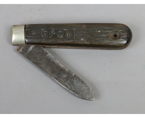 A military GPO folding knife by Joseph Allen and Son of Sheffield with antler scales, blade stamped 1926 with military broad 