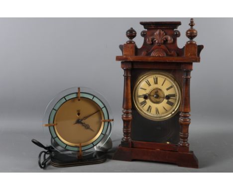 An Art Deco Smith Sectric electric mantel clock, 8" high, and a late 19th century polished as walnut mantel clock with Arabic