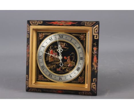 A Chelsea "Electrometer" electric mantel clock, in chinoiserie lacquered case, 7" square 