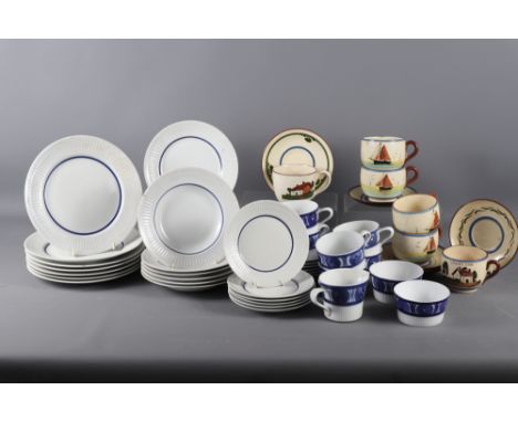 A Royal Worcester blue and white porcelain part tea service and a quantity of Torquay ware 