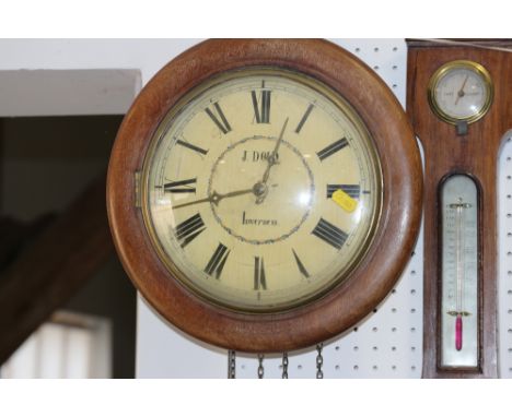 A late 19th century mahogany circular dial wall clock with painted dial by J Dodd Inverness, dial 9" dia 