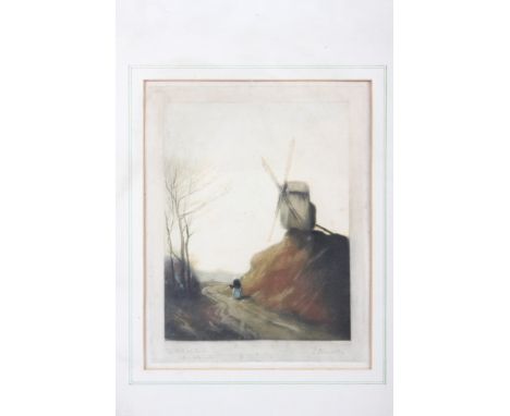 L Nosworthy: a signed colour mezzotint, "The hill at Eve after Tatton Winter", in gilt frame 