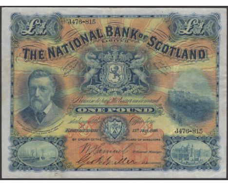 National Bank of Scotland Limited, £1, 15 May 1916, serial number J476-815, Samuel and one other manuscript signature, an ori