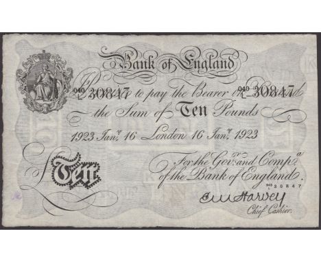 Bank of England, Ernest M. Harvey, £10, London, 16 January 1923, serial number 040/L 30847, light ink stain at low left, very