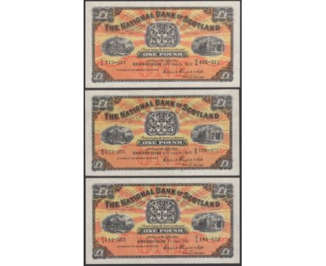 National Bank of Scotland Limited, £1 (3), 1957, prefixes B/Q, B/R and B/S, Alexander signatures, second original extremely f