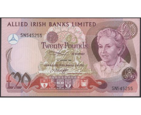 Allied Irish Banks Limited, £20, 1 January 1982, serial number SN545255, O’Keiffe signature, light handling, about uncirculat