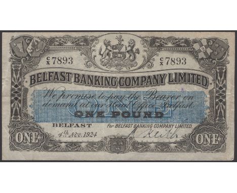 Belfast Banking Company Limited, £1, 4 November 1924, serial number C/X 7893, manuscript Keith signature, pair of staple hole