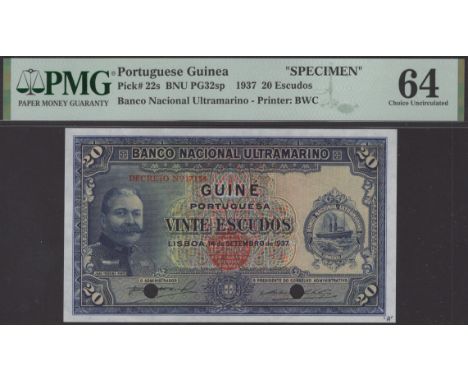 Banco Nacional Ultramarino, Portuguese Guinea, specimen 20 Escudos, 14 September 1937, no serial number, Joao Baptista de Ara