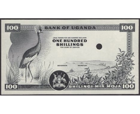 Bank of Uganda, obverse die proof for 100 Shillings, ND (1966), no serial number, black print on slightly thicker paper, one 
