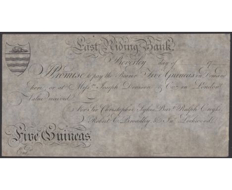 East Riding Bank, Beverley, for Sir Christopher Sykes, Bart Ralph Creyke, Robert C. Broadley & Jno Lockwood, proof 5 Guineas,