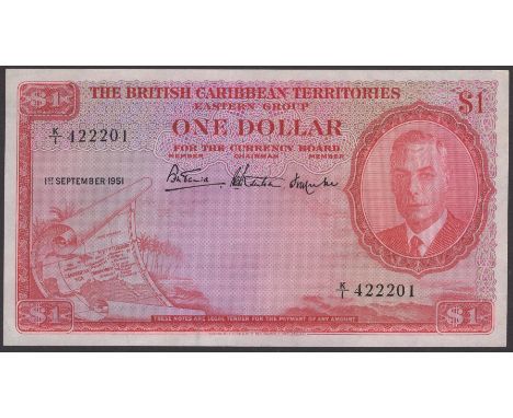 British Caribbean Territories, $1, 1 September 1951, serial number K/1 422201, a lovely uncirculated example with nicely embo