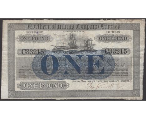 Northern Banking Company Limited, £1, 1 July 1918, black serial number C33215, 66 branches, manuscript Smyth signature, light