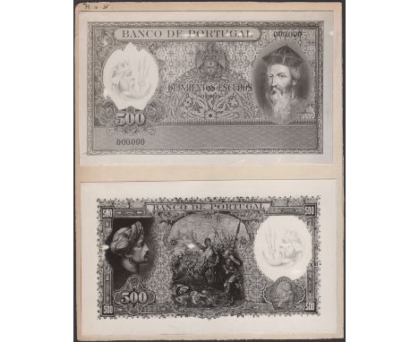 Banco de Portugal, obverse and reverse photographs showing an unused Bradbury Wilkinson design for 500 Escudos, c.1935, obver