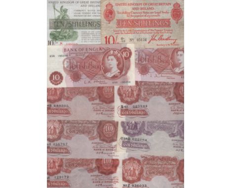 A Group of notes comprising Treasury Series, John Bradbury, 10 Shillings, 21 January 1915, serial number  D1/55 05134, Warren