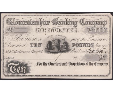 Gloucestershire Banking Company Limited, Cirencester, proof £10, -, no serial number, black print on card, extremely fine and