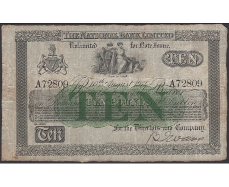 The National Bank Limited, £10, 10 August 1914, serial number A72809, manuscript signature, no holes, tears or graffiti, comp