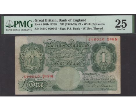 ERROR: Bank of England, Percival S. Beale, £1, 17 March 1950, serial number N84C 070945, with serial numbers entirely upside-