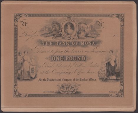 Bank of Mona, uniface obverse and reverse proofs for £1 British, black print on card, 18-, engraved by W.H.Lizars, portrait o