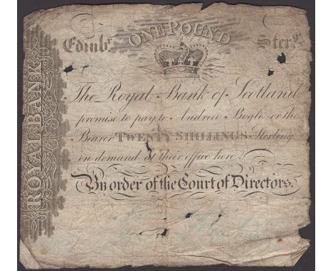 Royal Bank of Scotland, 20 Shillings or £1, 6 May 1824, serial number 792/615, two manuscript signatures, annotation on rever