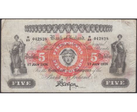 Bank of Ireland, £5, 17 July 1926, serial number R/23 042828, Gargan signature, graffiti on reverse, very good to about fine,