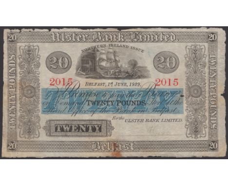 Ulster Bank Limited, £20, 1 June 1929, serial number 2015, manuscript Gore signature, original paper, small amount of rust at