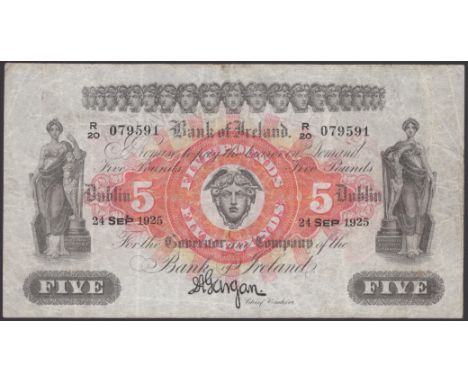 Bank of Ireland, £5, 24 September 1925, serial number R/20 079591, Gargan signature, an attractive and clean fine example, th