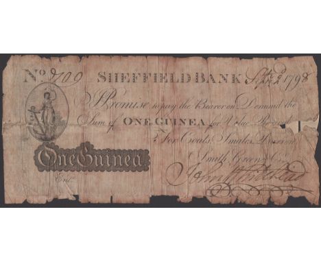 Sheffield Bank, for Coats, Smales, Barron, Smith, Green & Co., 1 Guinea, 2 September 1798, serial number 709, manuscript sign