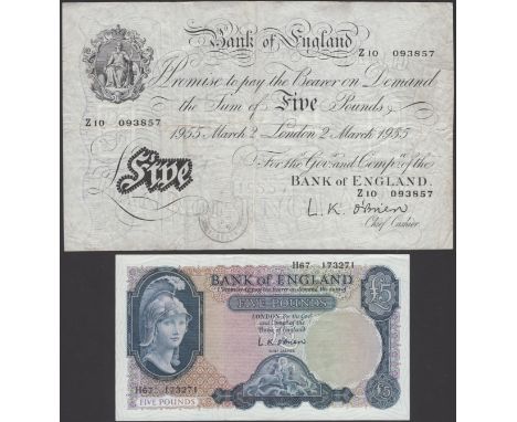 Bank of England, Leslie K. O’Brien, £5, 2 March 1955, serial number Z10 093857, also ‘Lion and Key’ £5, prefix H67, Hollom £5