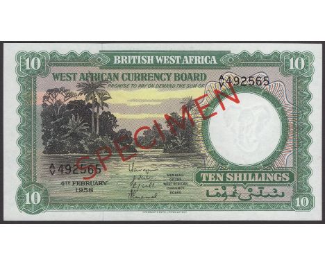 West African Currency Board, specimen 10 Shillings, 4 February 1958, serial number A/V 492565, red SPECIMEN overprint, origin