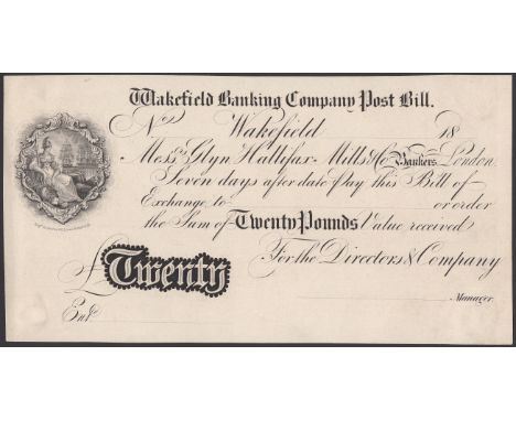 Wakefield Banking Company, proof post bill for £20, 18-, no signatures or serial number, light mounting traces, extremely fin