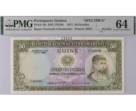 Banco Nacional Ultramarino, Portuguese Guinea, printers archival specimen 50 Escudos (3), 17 December 1971, serial number ran