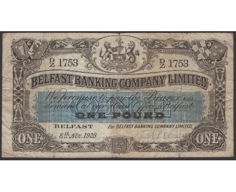 Belfast Banking Company Limited, £1, 8 November 1928, serial number D/Z 1753, manuscript Allen signature, very minor split in