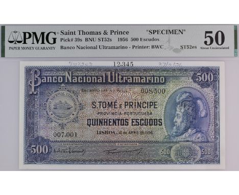 Banco Nacional Ultramarino, St Thomas & Prince, printers archival specimen 500 Escudos (2), 18 April 1956, serial number rang