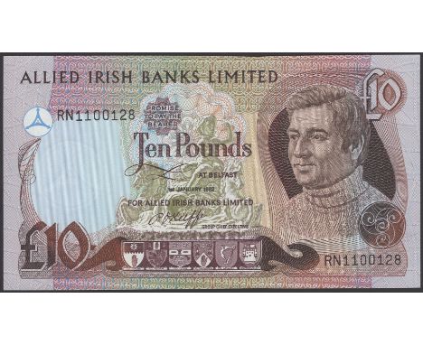 Allied Irish Banks Limited, £10, 1 January 1982, serial number RN1 100128, O’Keiffe signature, light handling, thus about unc