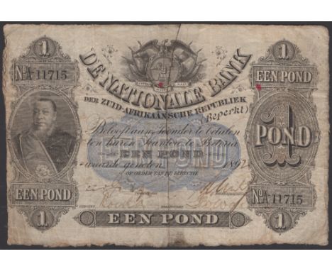 De Nationale Bank der Zuid Afrikaanische Republiek (Beperkt), 1 Pond, 1 June 1892, serial number A-11715, four manuscript sig