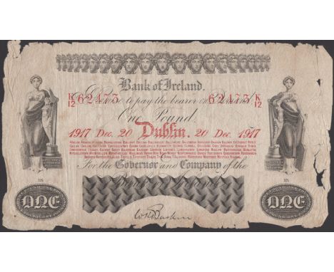 Bank of Ireland, £1, 20 December 1917, serial number K/12 62473, Baskin signature, a presentable enough very good PMI BA 65b,