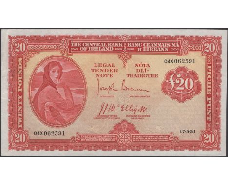 Central Bank of Ireland, £20, 17 May 1951, serial number 04X 062591, Brennan and McElligott signatures, light handling and a 