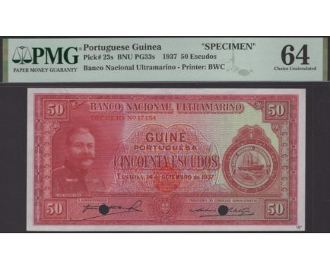 Banco Nacional Ultramarino, Portuguese Guinea, specimen 50 Escudos, 14 September 1937, no serial number, Joao Baptista de Ara