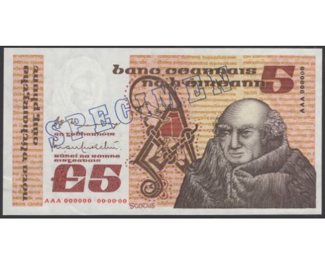Central Bank of Ireland, specimen £5, ND (1976), serial number AAA 000000, Murray and O’Murchu signatures, hollow red SPECIME